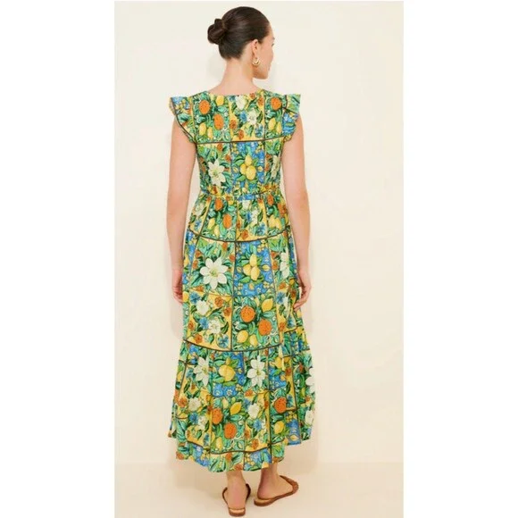 Anthropologie Midi Dress Women Peregrine Yellow Floral Preppy Vacay Boho XL NWT - Picture 3 of 10